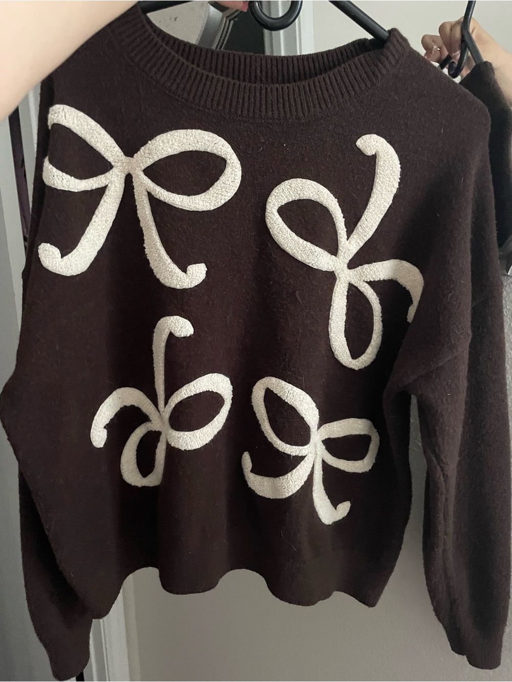Dark Brown Crewneck Sweater with with  Bows